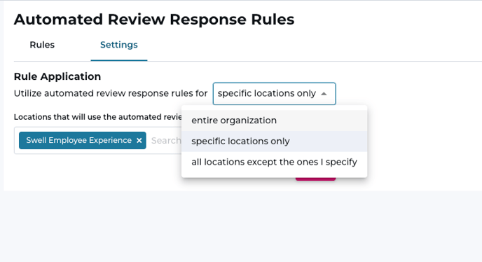 Settings to include or exclude locations from automated review responses